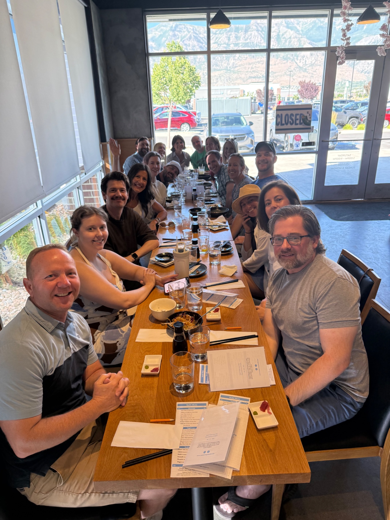 The cousins gathered at a long table for tapas and drinks